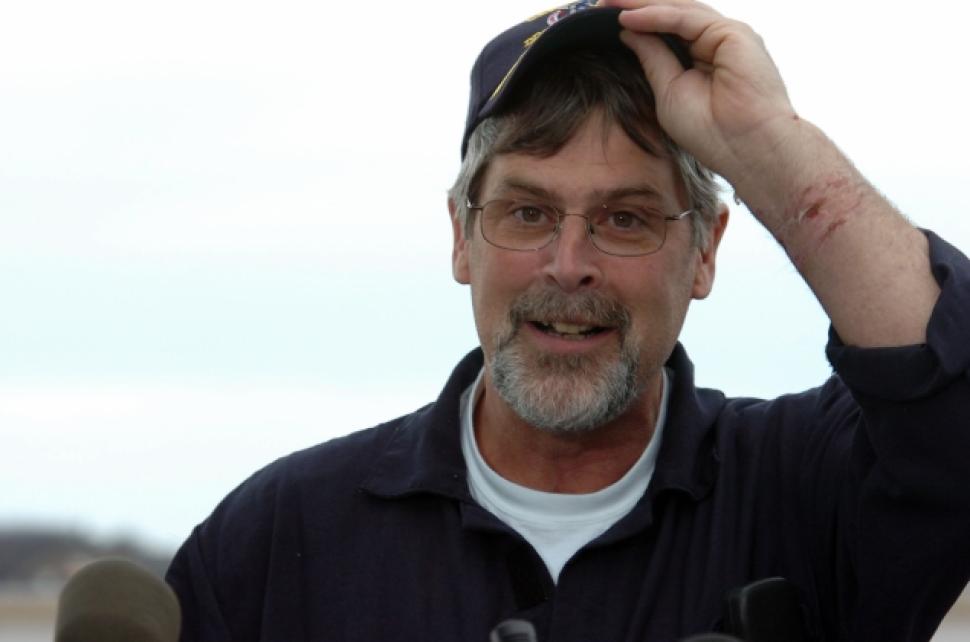 Captain Phillips a happy man to be rescued.