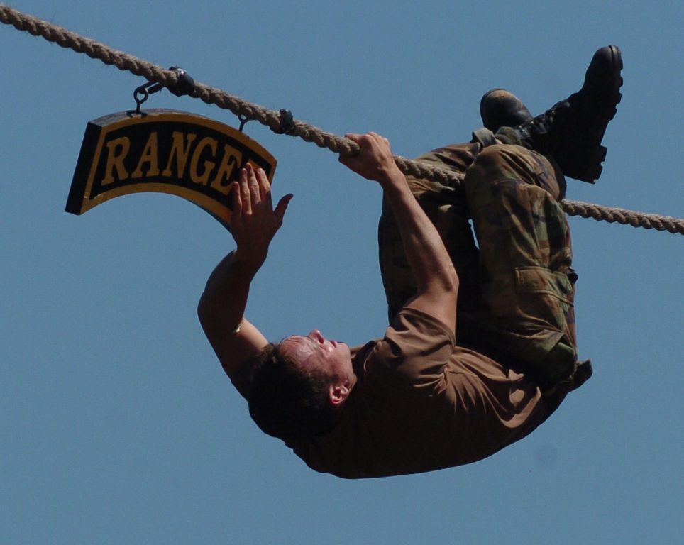 Potential rangers are tested for height and water phobias Photo: Public Domain